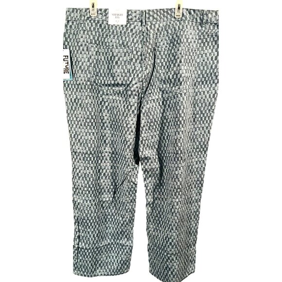 NEW Future Collective Womens Blue Plaid Denim Jeans Mid Rise Straight Leg 22 - Picture 2 of 3